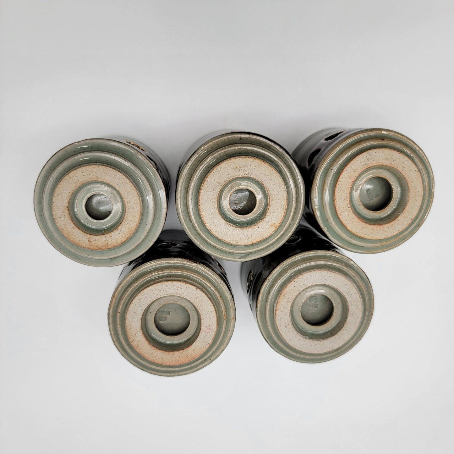 Vintage Somayaki Soma Ware Double Wall Tea Cups Set Of 5 Japanese Green Crackle