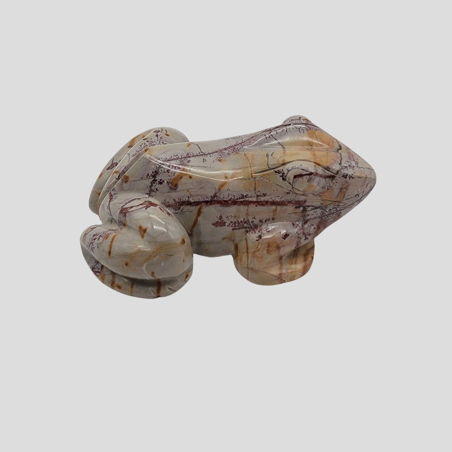 Hand-Carved  Natural Gemstone Mookaite Jasper Frog Sculpture