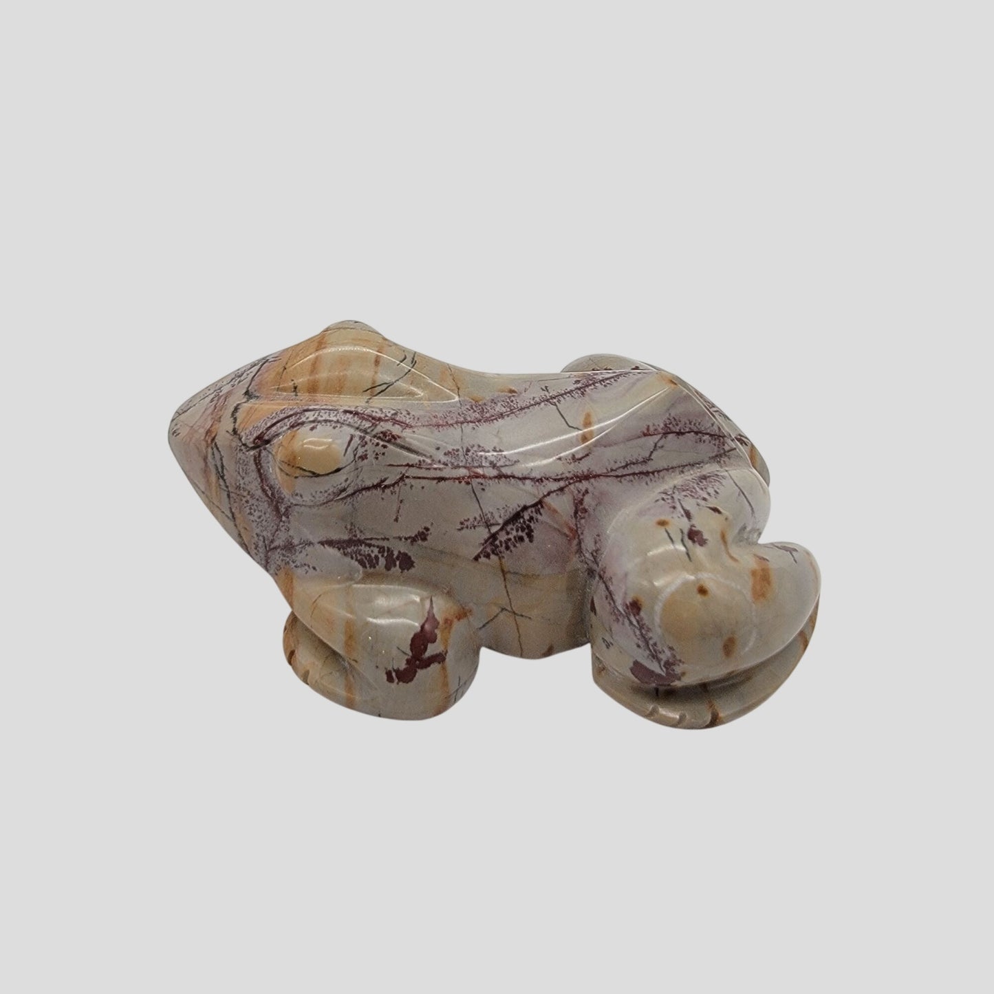 Hand-Carved  Natural Gemstone Mookaite Jasper Frog Sculpture