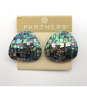Vintage Abalone Shell Mosaic Button Earrings