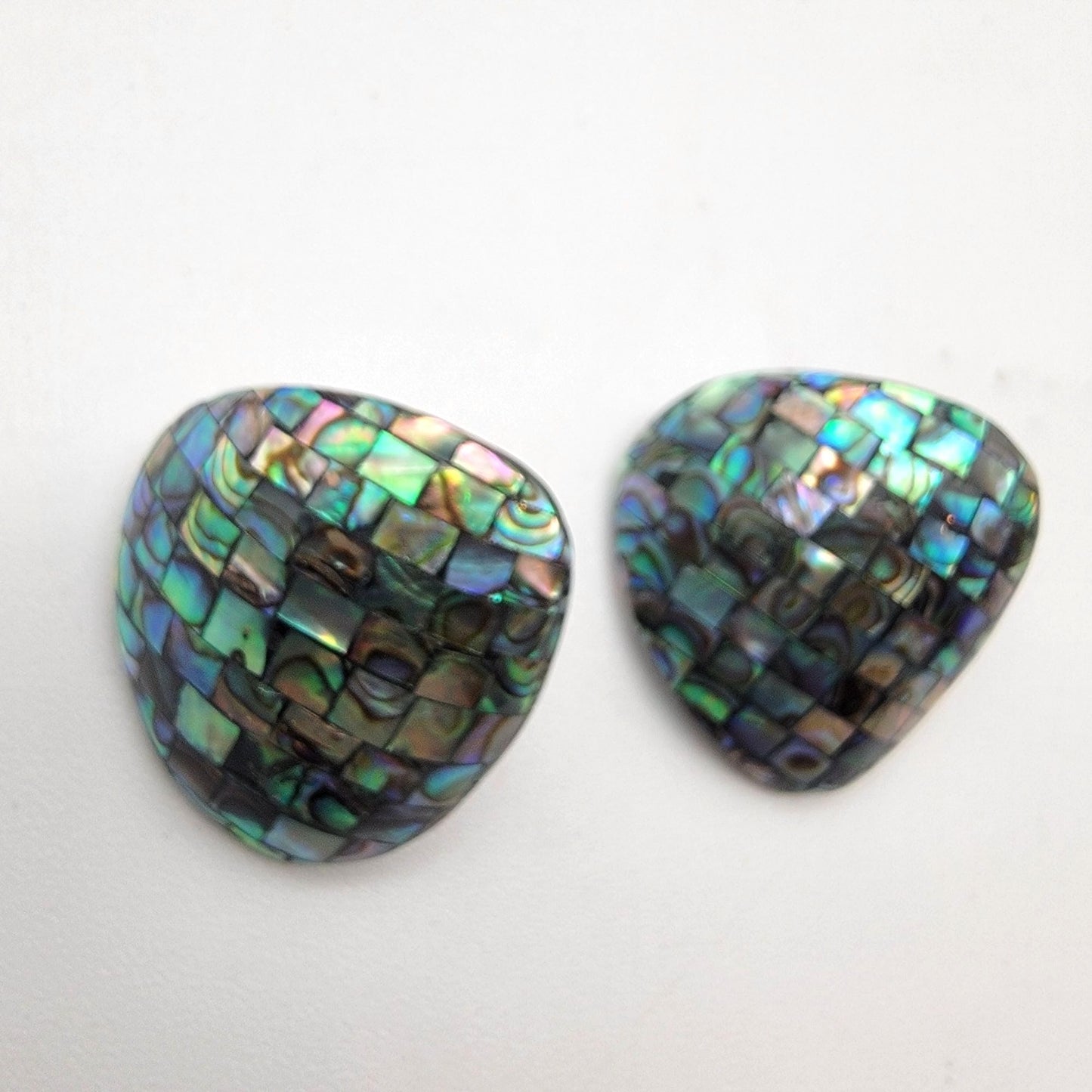 Vintage Abalone Shell Mosaic Button Earrings