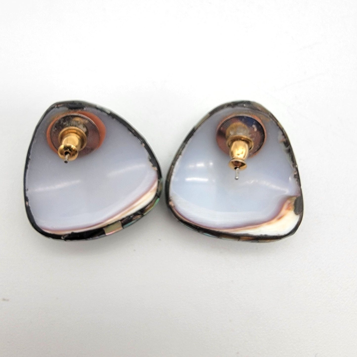Vintage Abalone Shell Mosaic Button Earrings