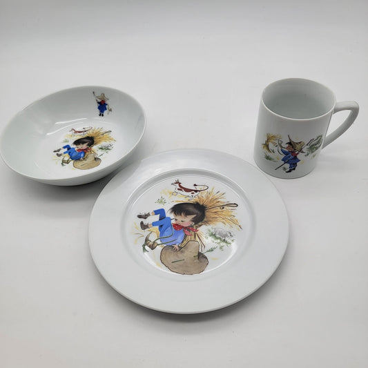 Little Boy Blue The Frieda Collection by B.I.A. Cordon Bleu 3-Piece Set Porcelain Plate, Bowl & Mug