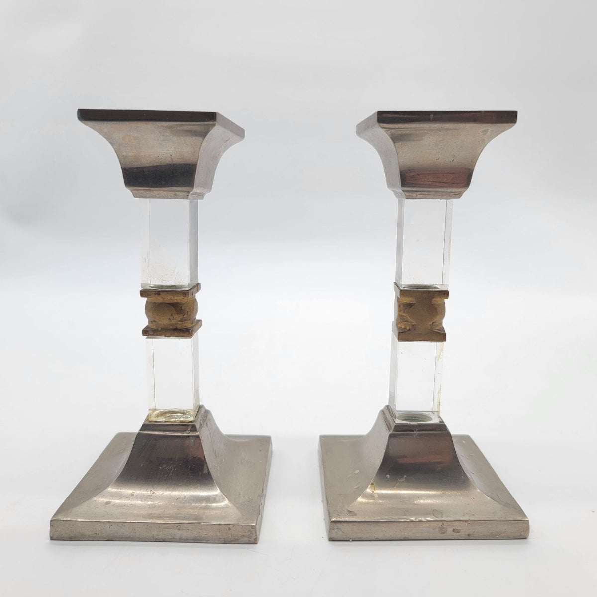 1960s Hollywood Regency Lucite and Metal Candlesticks Pair