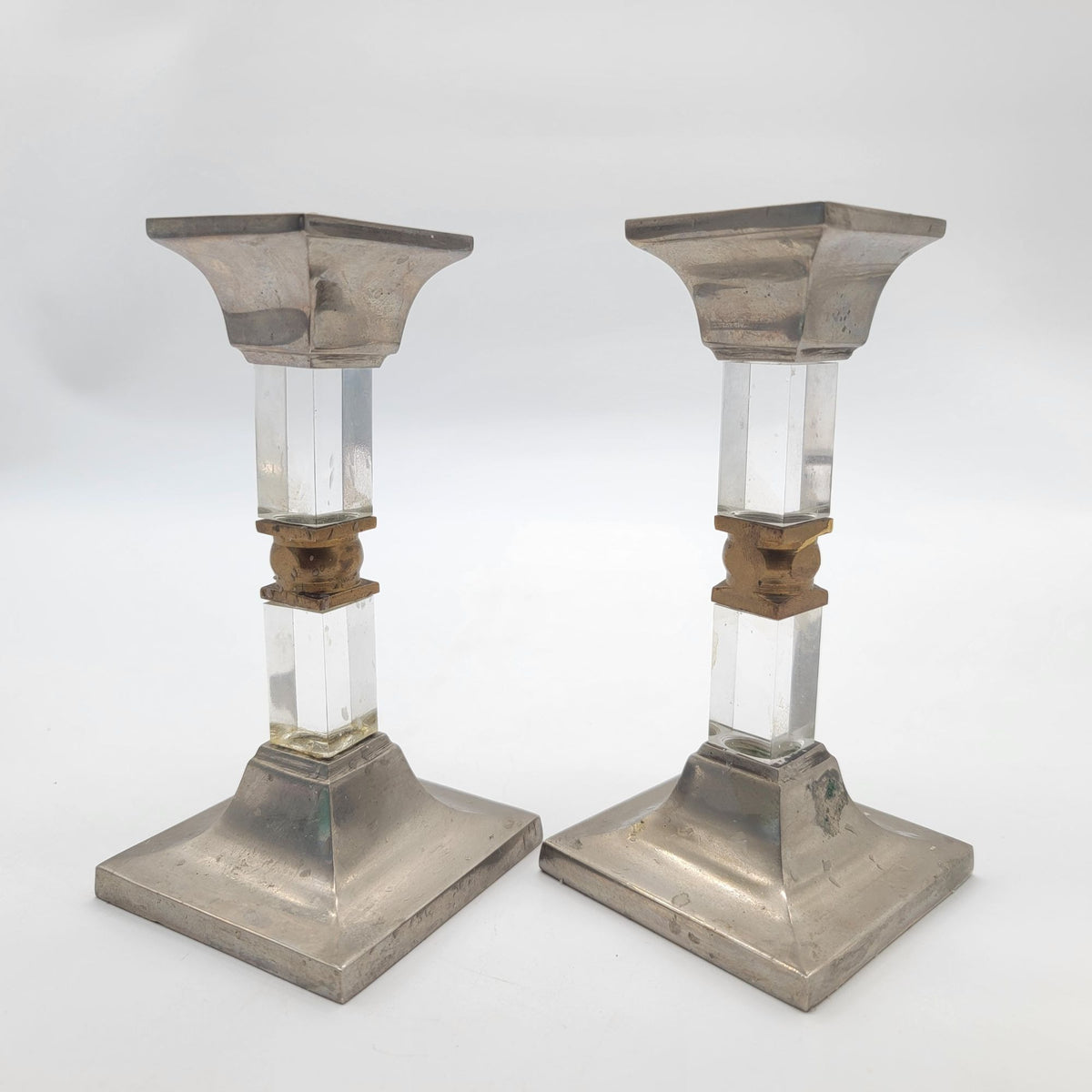 1960s Hollywood Regency Lucite and Metal Candlesticks Pair