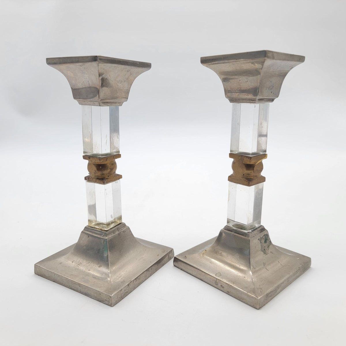 1960s Hollywood Regency Lucite and Metal Candlesticks Pair