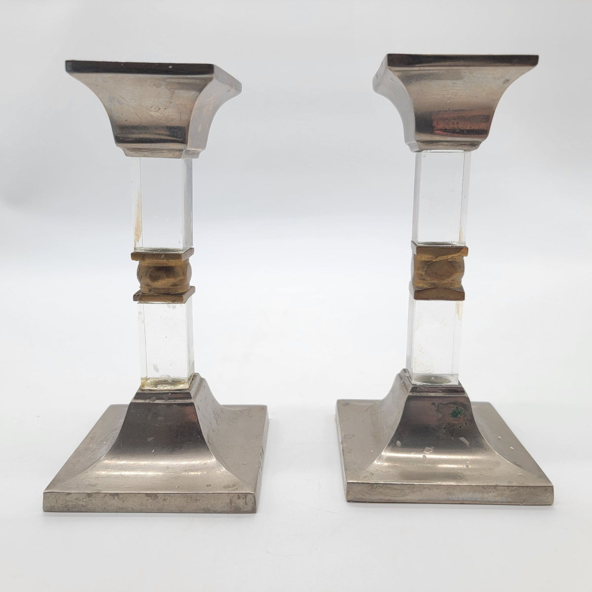 1960s Hollywood Regency Lucite and Metal Candlesticks Pair