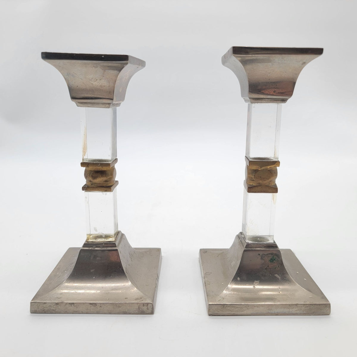 1960s Hollywood Regency Lucite and Metal Candlesticks Pair