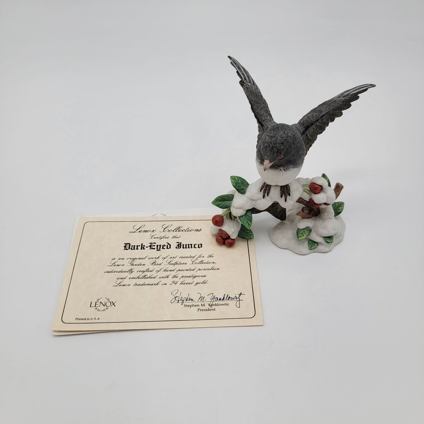 1991 Lenox Dark-Eyed Junco Bird Porcelain Figurine