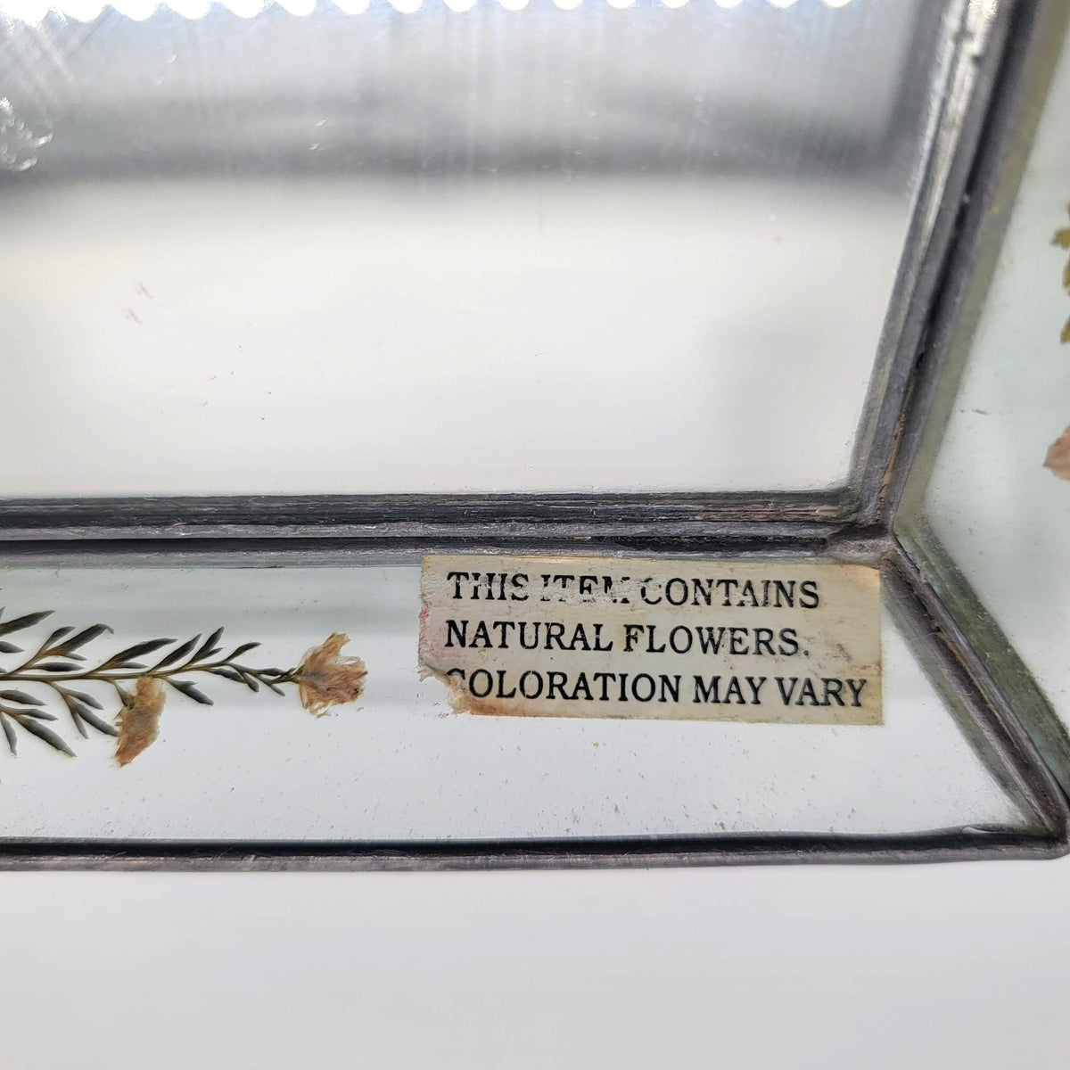 1980s Vintage Mirror Glass Tray With Pressed Flowers By International Silver Co.