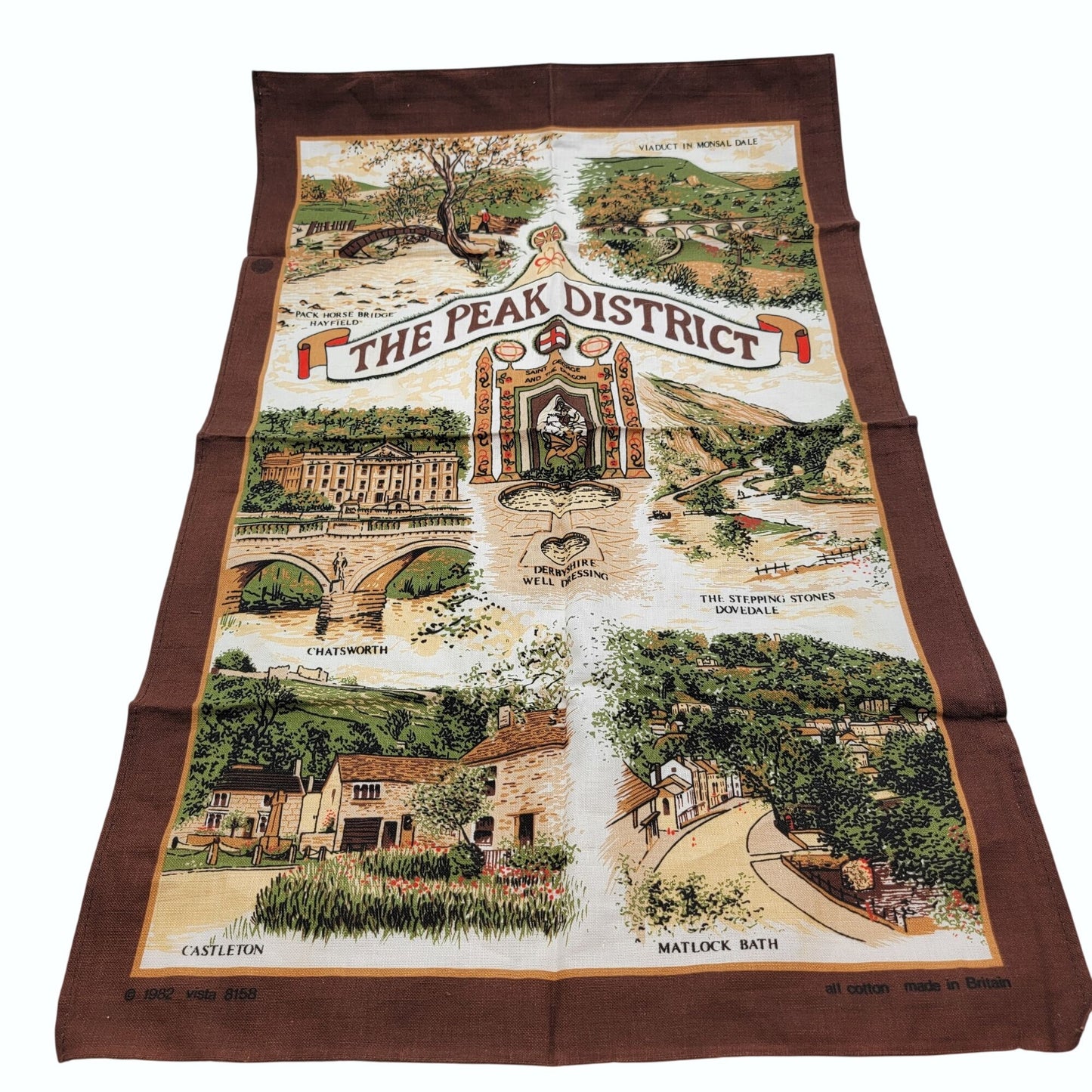 Pair of Vintage British Tea Towels - 1982 The Peak District  & 2000 Her Majesty Queen Elizabeth The Queen Mother