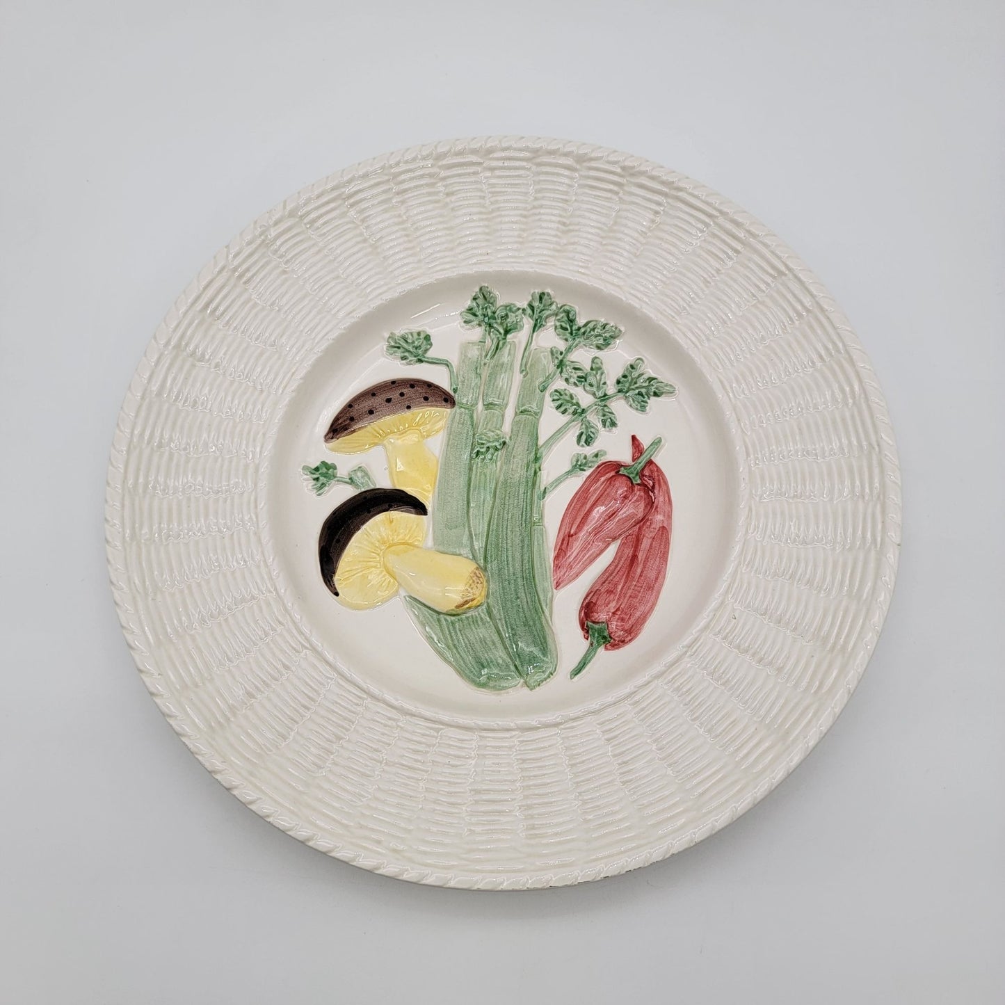 Vintage Fitz & Floyd Garden Basket Plate With Vegetables & Basketweave Edge