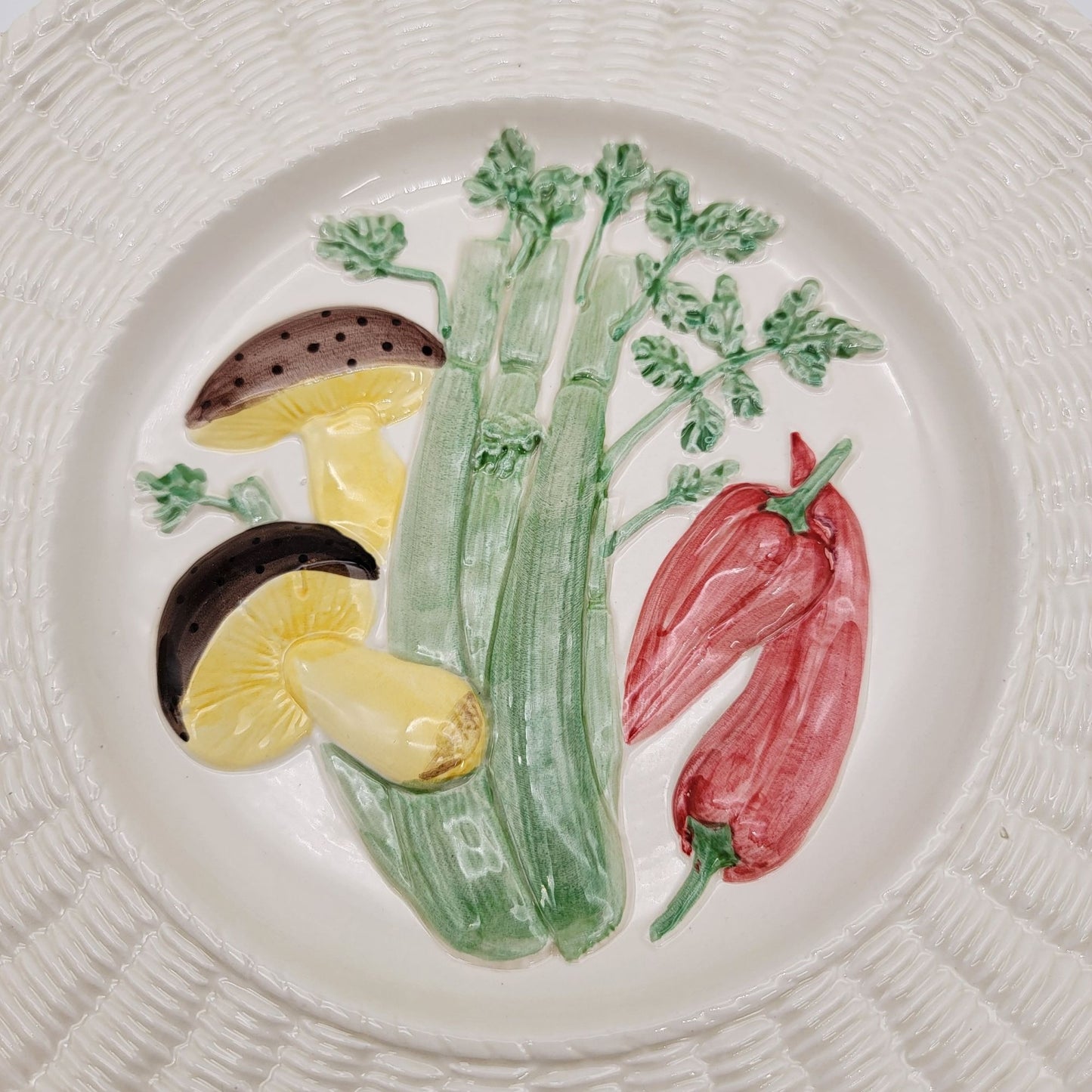 Vintage Fitz & Floyd Garden Basket Plate With Vegetables & Basketweave Edge