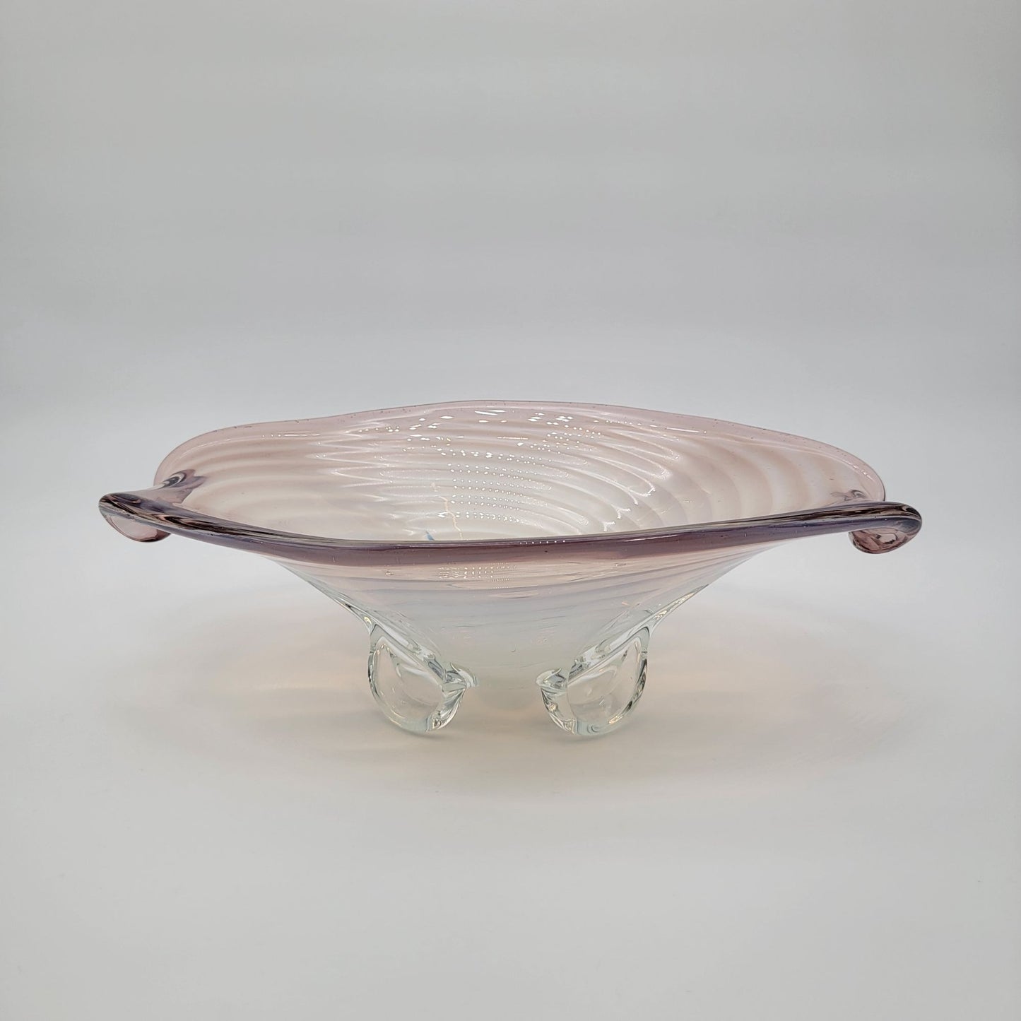 Large Cenedese Murano Glass Footed Console Bowl Pink Sommerso Swirl