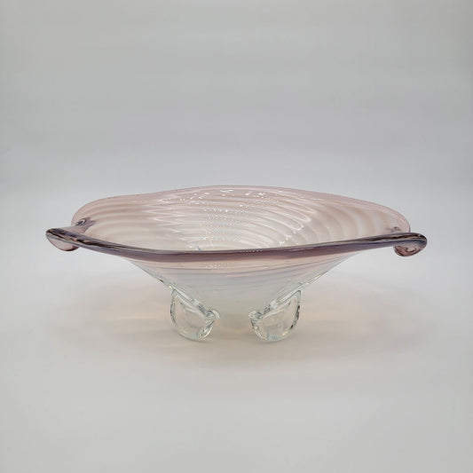 Large Cenedese Murano Glass Footed Console Bowl Pink Sommerso Swirl
