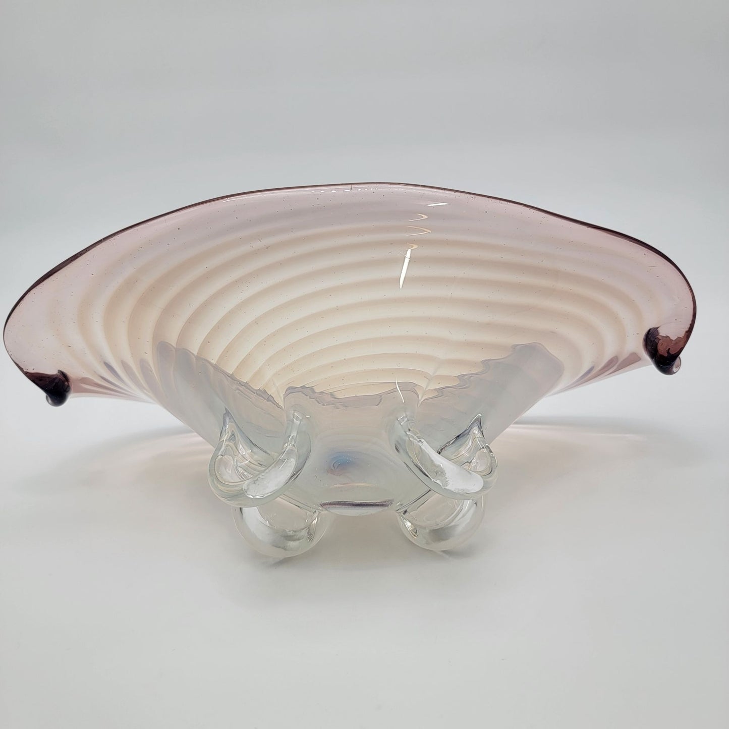 Large Cenedese Murano Glass Footed Console Bowl Pink Sommerso Swirl