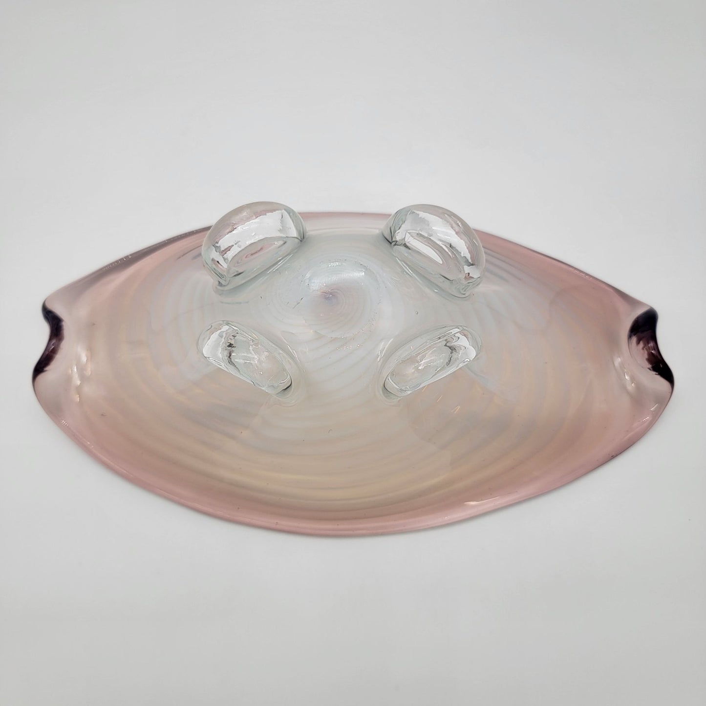 Large Cenedese Murano Glass Footed Console Bowl Pink Sommerso Swirl