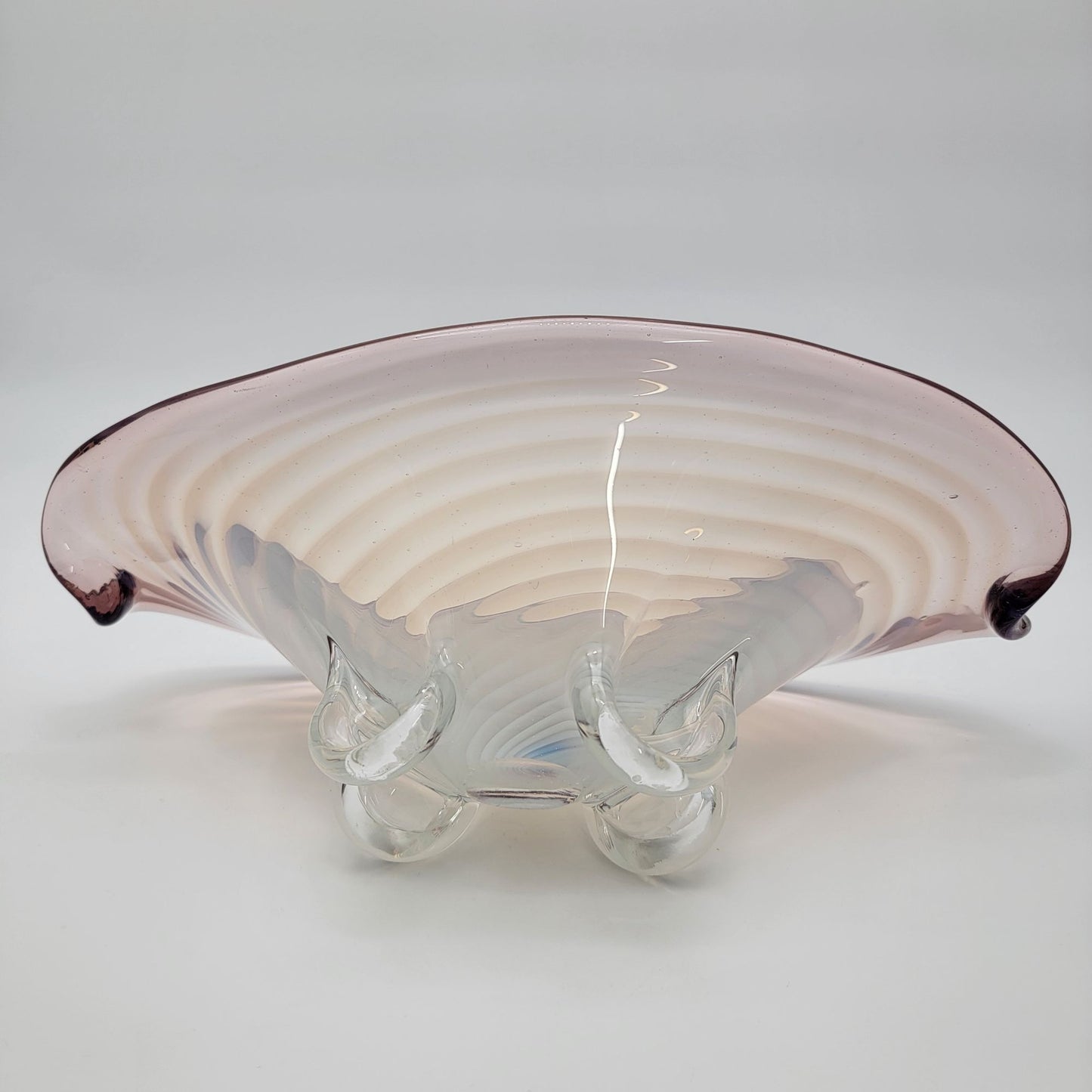 Large Cenedese Murano Glass Footed Console Bowl Pink Sommerso Swirl
