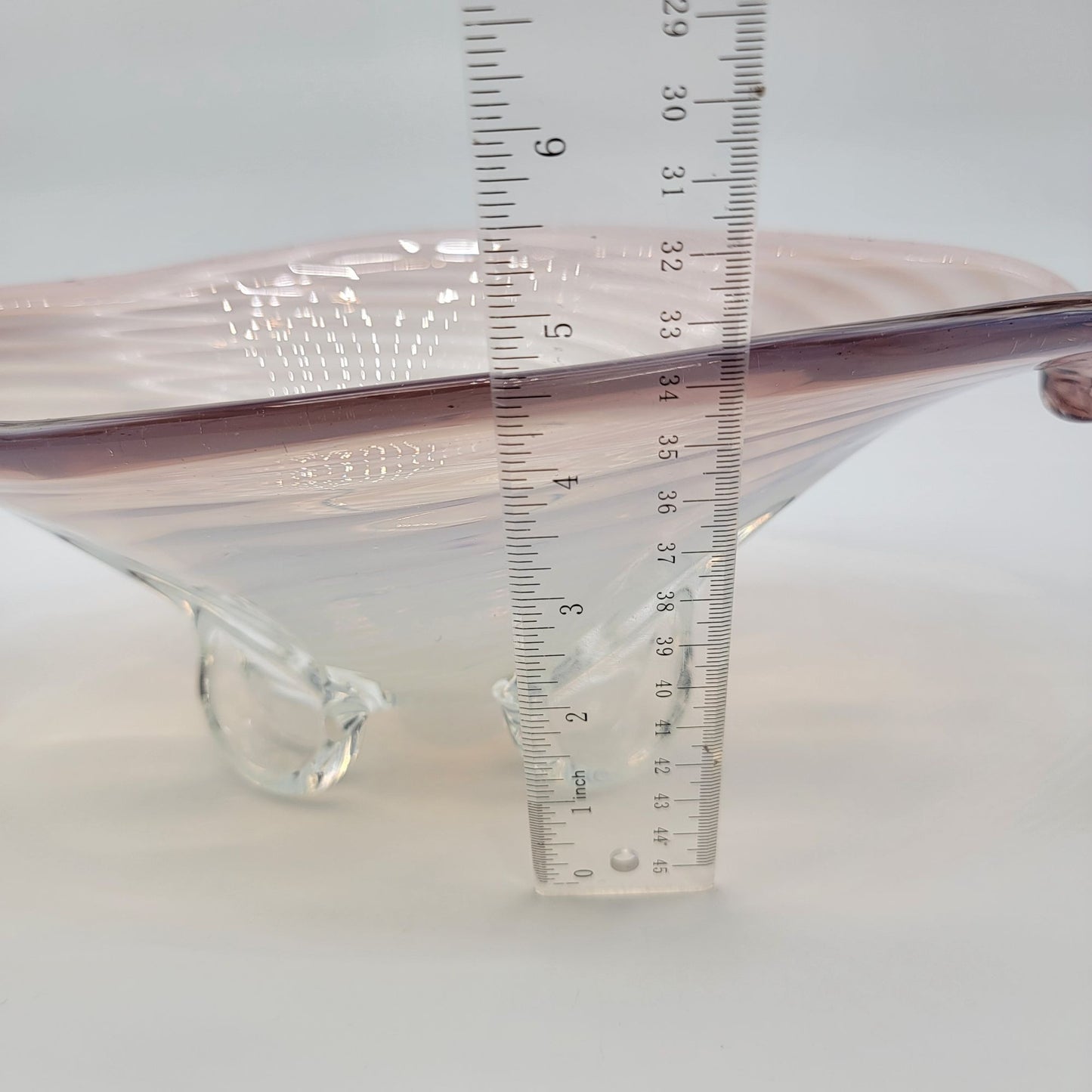 Large Cenedese Murano Glass Footed Console Bowl Pink Sommerso Swirl