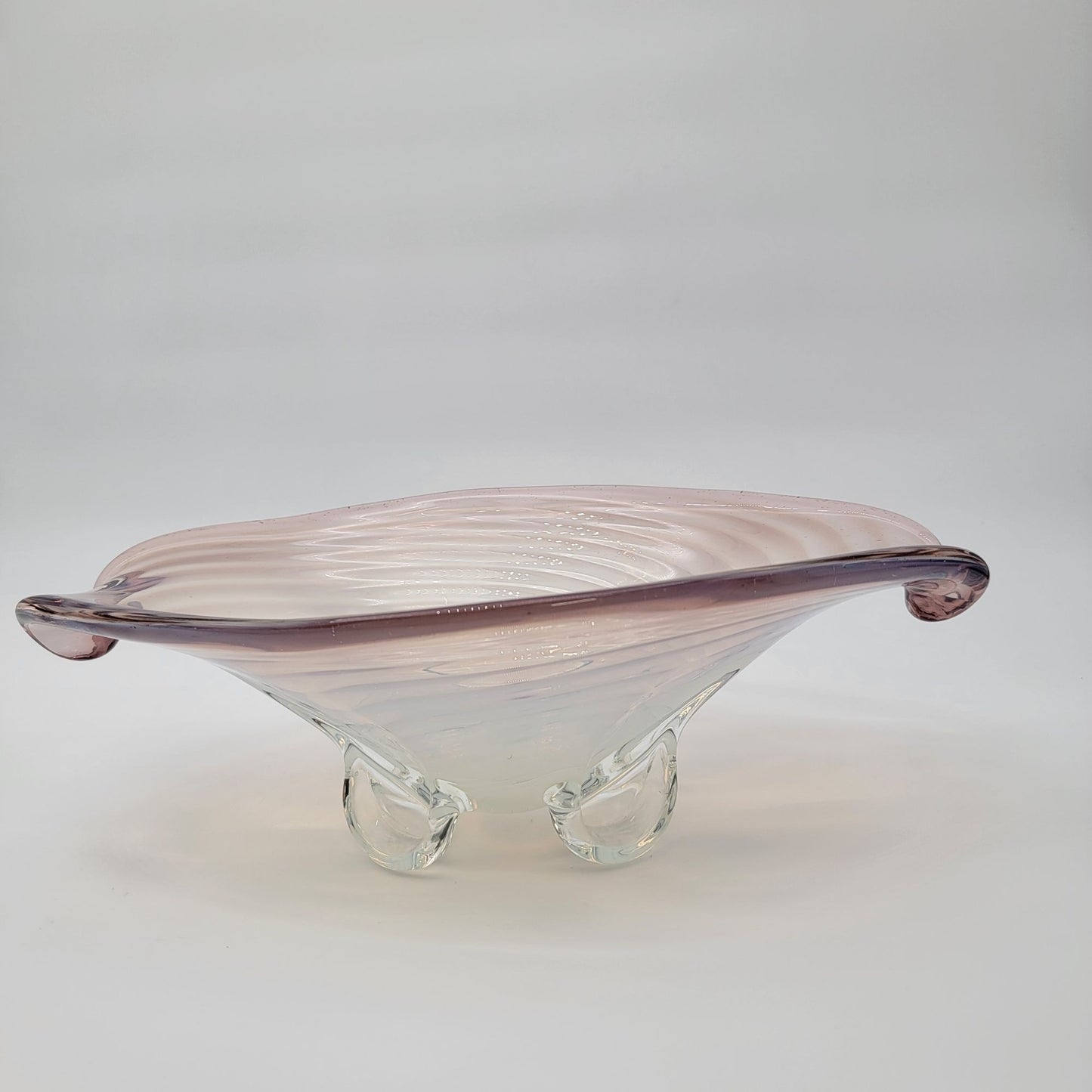 Large Cenedese Murano Glass Footed Console Bowl Pink Sommerso Swirl