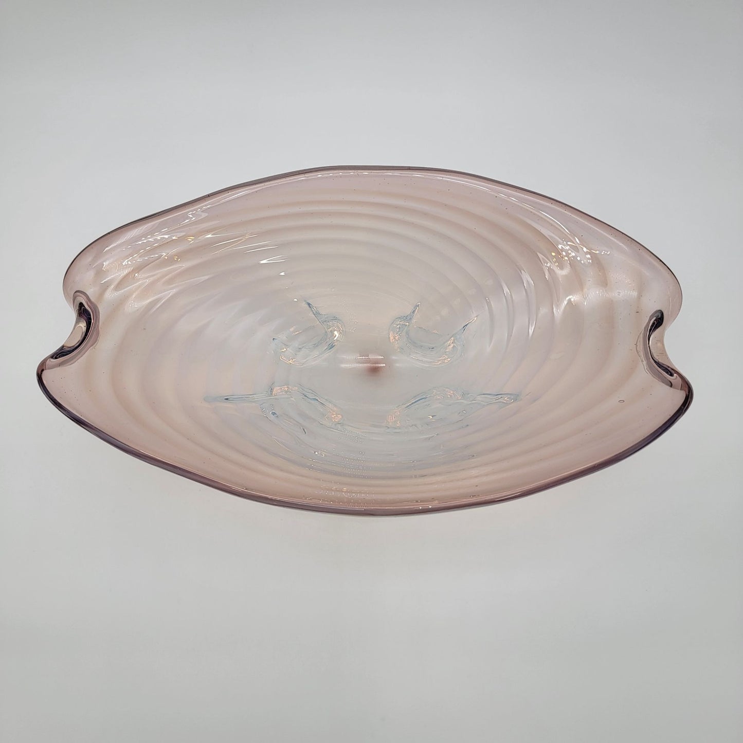 Large Cenedese Murano Glass Footed Console Bowl Pink Sommerso Swirl