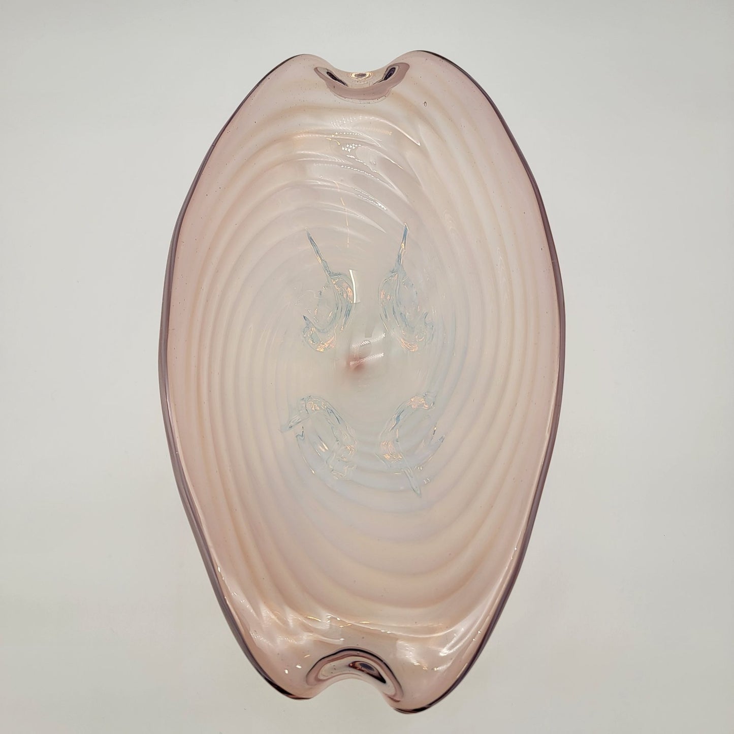 Large Cenedese Murano Glass Footed Console Bowl Pink Sommerso Swirl