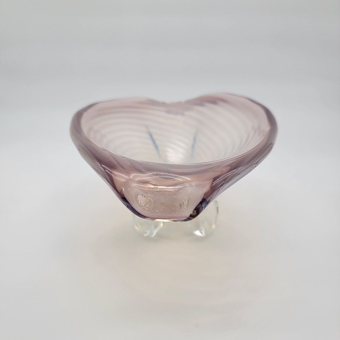 Large Cenedese Murano Glass Footed Console Bowl Pink Sommerso Swirl
