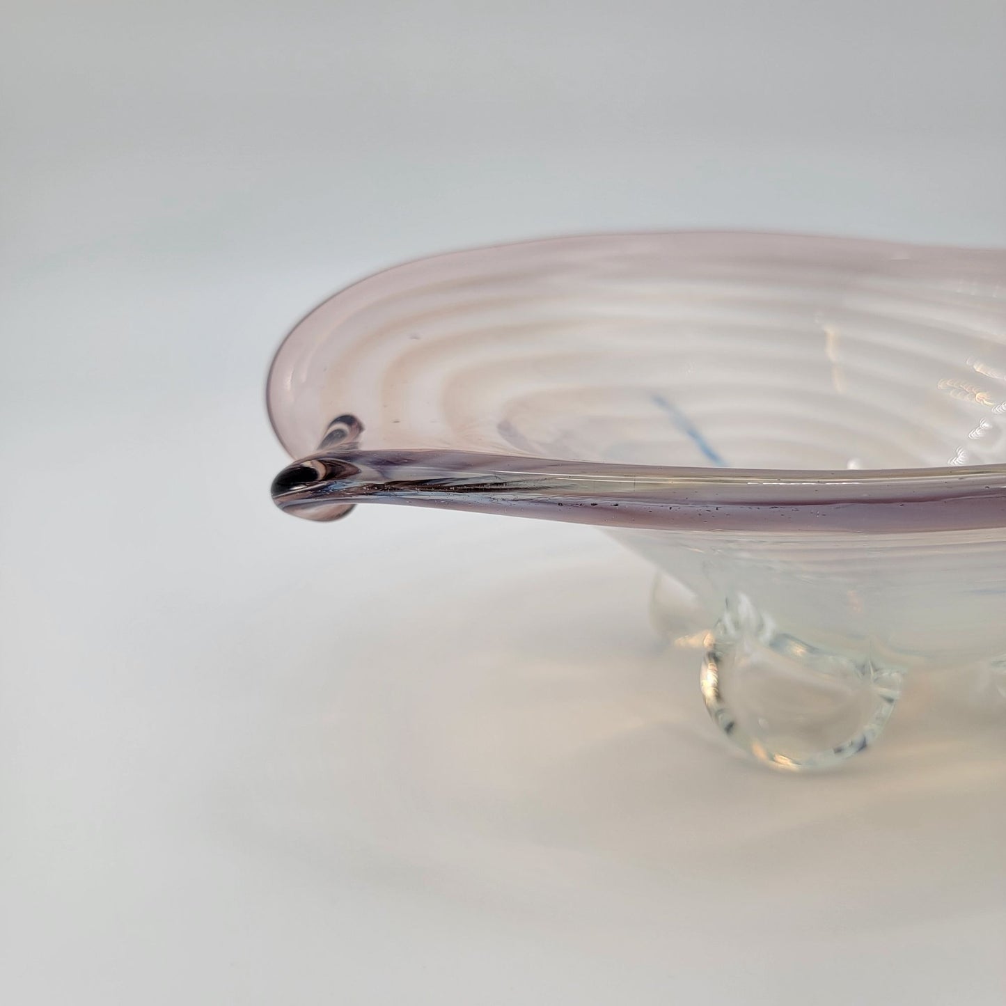 Large Cenedese Murano Glass Footed Console Bowl Pink Sommerso Swirl
