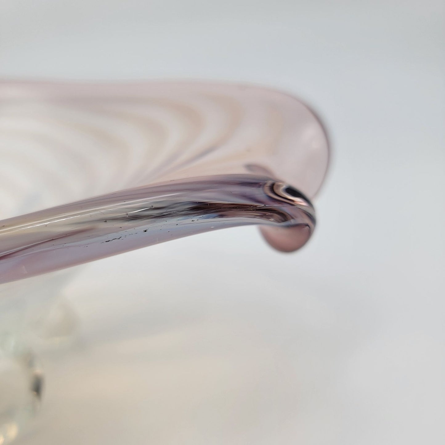Large Cenedese Murano Glass Footed Console Bowl Pink Sommerso Swirl