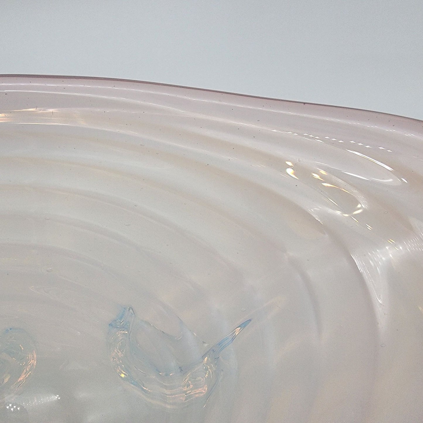 Large Cenedese Murano Glass Footed Console Bowl Pink Sommerso Swirl