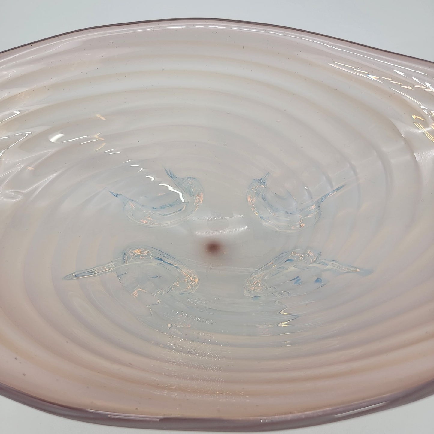Large Cenedese Murano Glass Footed Console Bowl Pink Sommerso Swirl