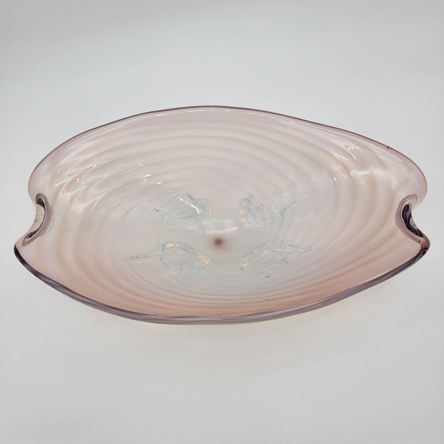 Large Cenedese Murano Glass Footed Console Bowl Pink Sommerso Swirl
