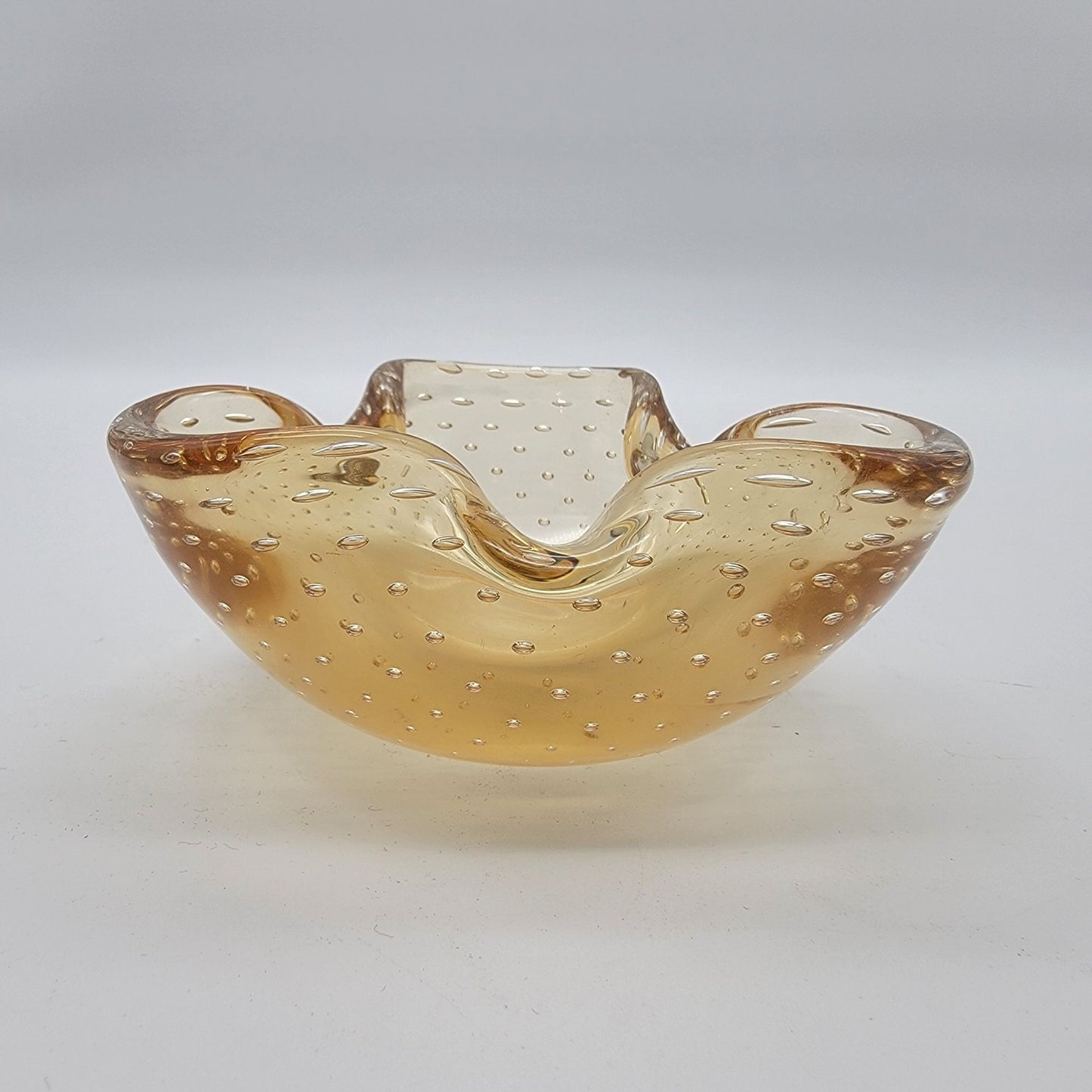 Mid-Century Barovier & Toso Murano Miniature Bullicante Amber Glass Bowl