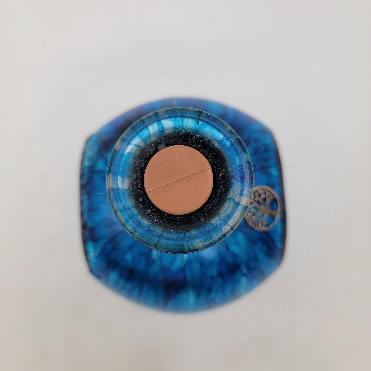 Hand Painted Blue Glass Bottle With Tree Of Life Charm & Cork Stopper Decorative Vase