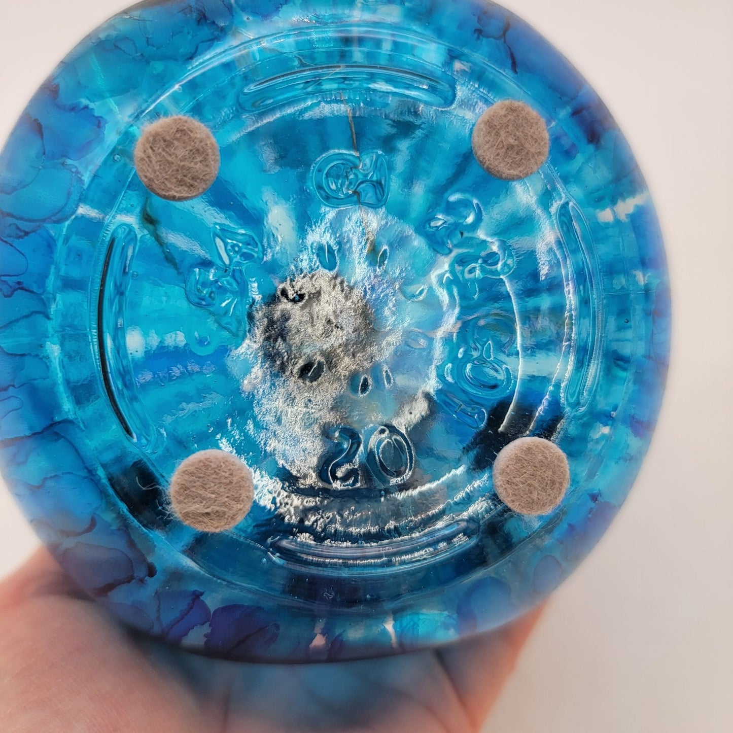 Hand Painted Blue Glass Bottle With Tree Of Life Charm & Cork Stopper Decorative Vase