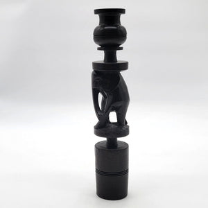 Vintage African Carved Hard Wood Candle Holder Elephant