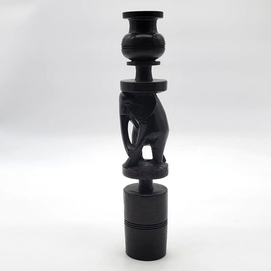Vintage African Carved Hard Wood Candle Holder Elephant