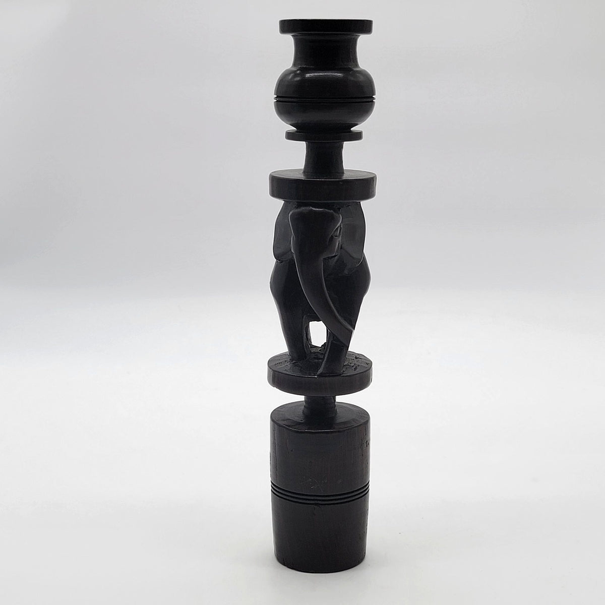 Vintage African Carved Hard Wood Candle Holder Elephant