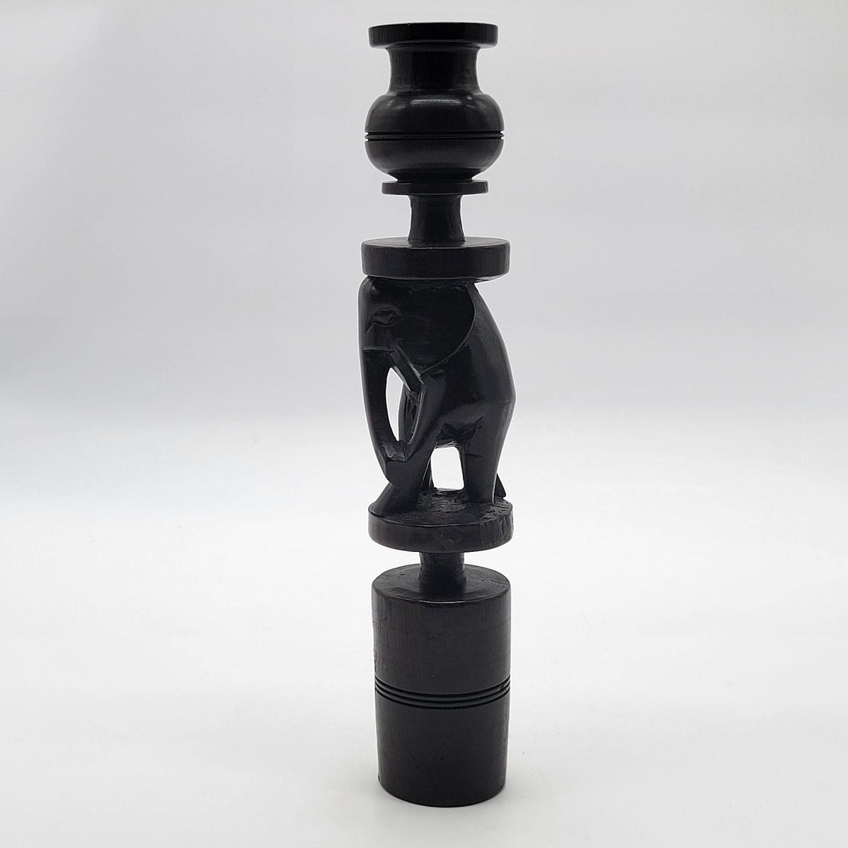 Vintage African Carved Hard Wood Candle Holder Elephant
