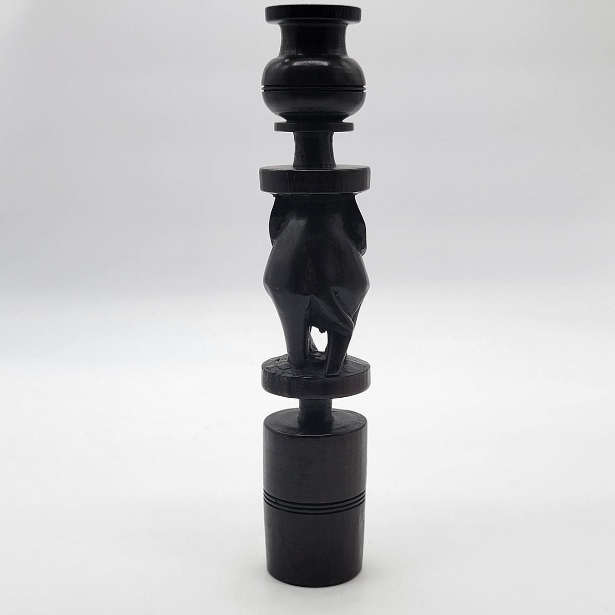 Vintage African Carved Hard Wood Candle Holder Elephant