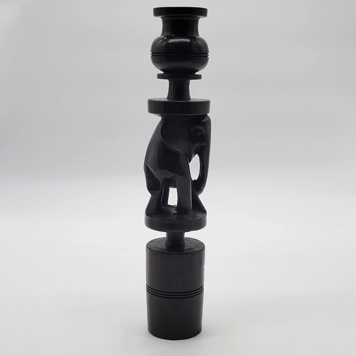 Vintage African Carved Hard Wood Candle Holder Elephant
