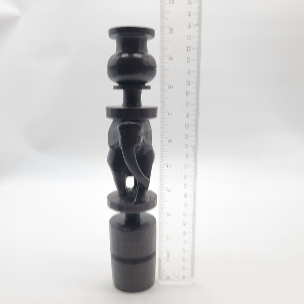 Vintage African Carved Hard Wood Candle Holder Elephant