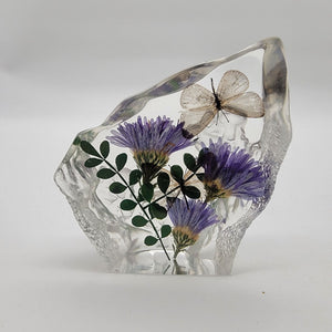 Short-Tailed Blue Butterfly Floral Taxidermy Acrylic Paperweight