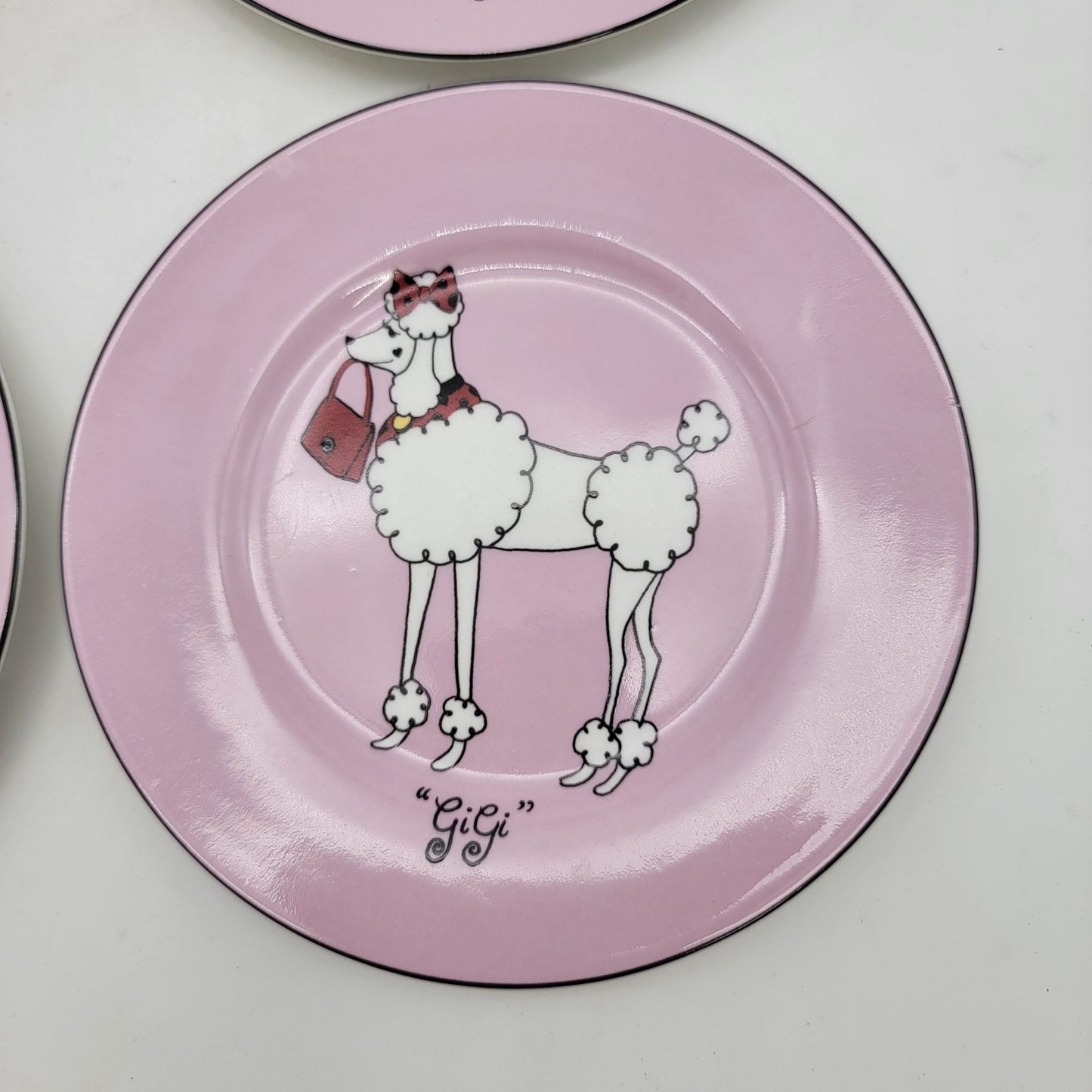 American Atelier Poodle Themed Pink Dessert Plates Set Of 4