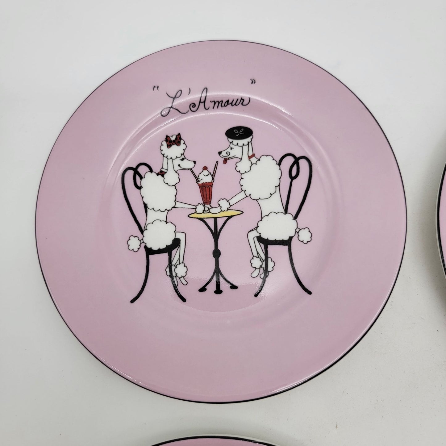 American Atelier Poodle Themed Pink Dessert Plates Set Of 4