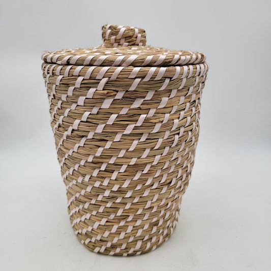 Handwoven Sweetgrass Lidded Decorative Waste Basket