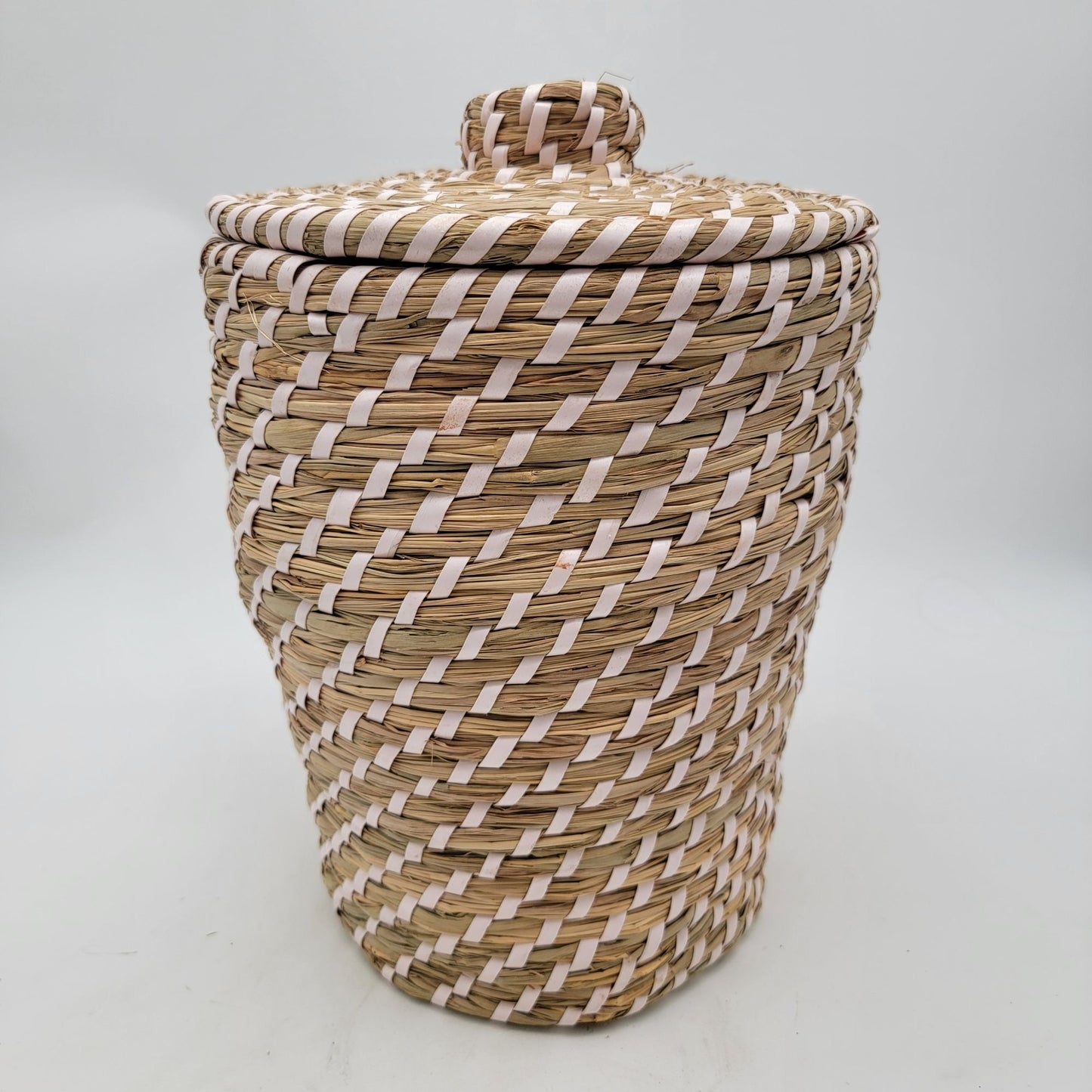 Handwoven Sweetgrass Lidded Decorative Waste Basket