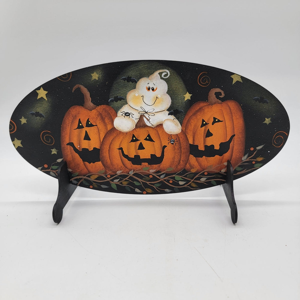 Adorable Ghost Pumpkin Plaque With Stand