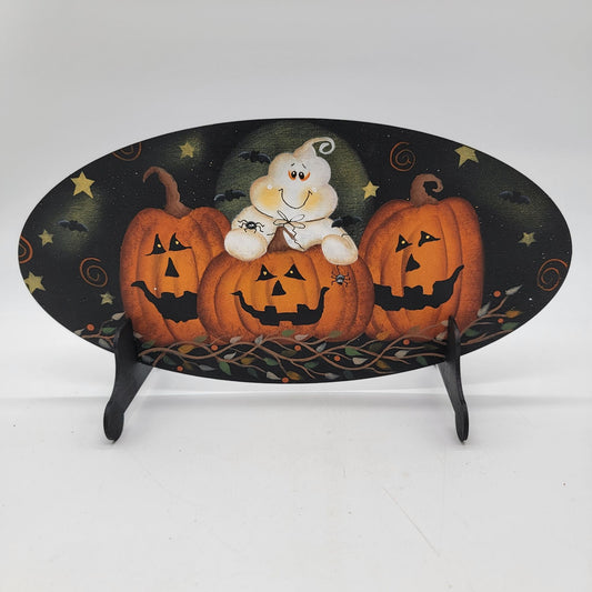 Adorable Ghost Pumpkin Plaque With Stand