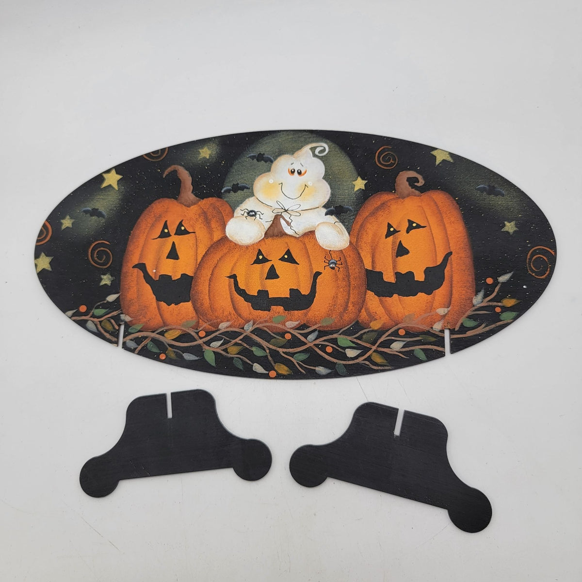Adorable Ghost Pumpkin Plaque With Stand